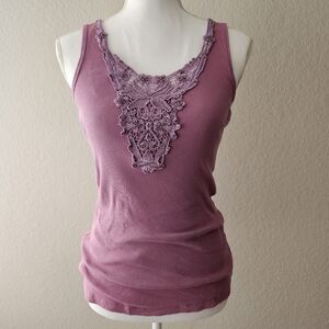 Y2K MIXIT lavender ribbed 100% cotton fairycore tank w/ lace, sequins and beads